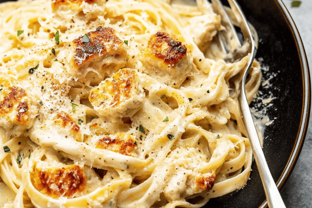 Eine köstliche cremige Pasta, die schnell zubereitet werden kann und der ganzen Familie schmeckt.