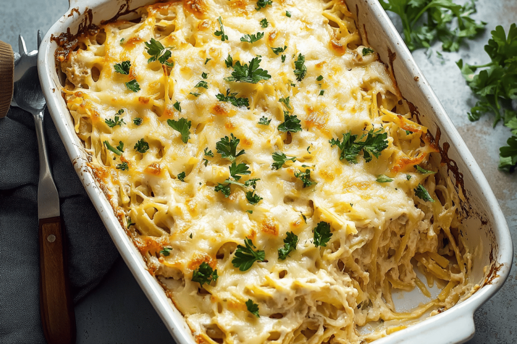 Ein köstliches und einfaches Rezept für eine klassische Hühner-Tetrazzini, perfekt für Familienessen.