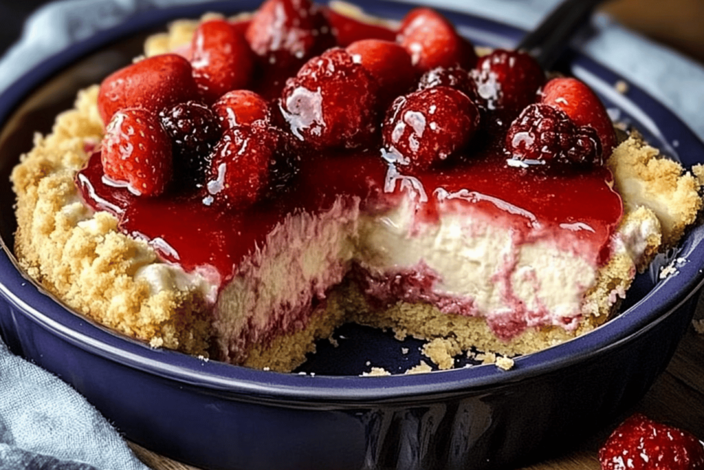Ein köstlicher Kuchen, der süße Erdbeeren und cremigen Käse vereint und einfach zuzubereiten ist.