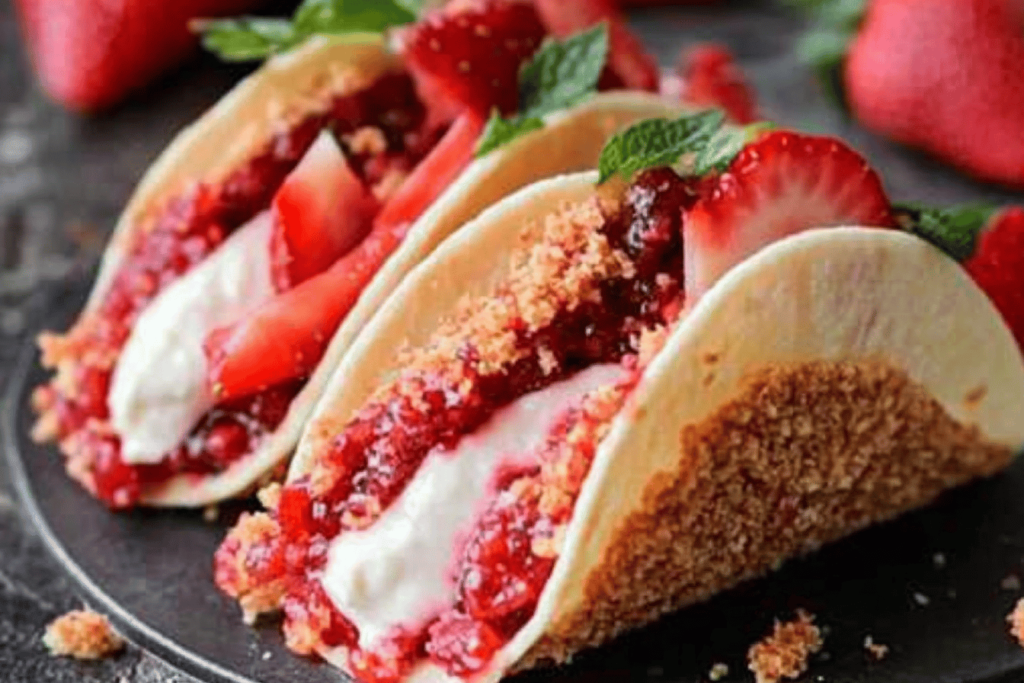 Diese Strawberry Crunch Cheesecake Tacos sind eine süße Versuchung, die jeden begeistert.