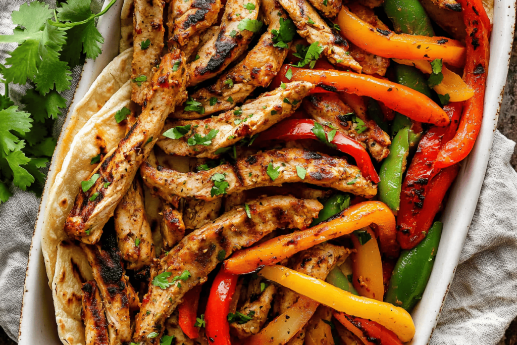 Genießen Sie ein köstliches Hähnchen-Fajitas-Gericht, das perfekt für jede Feier ist!