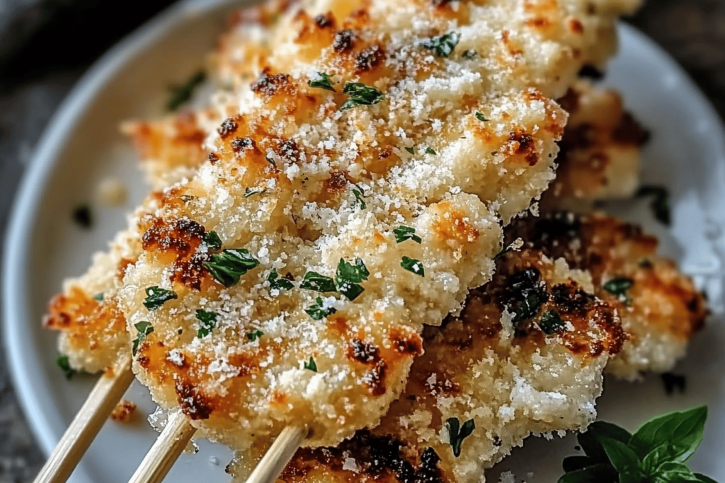 Diese köstlichen Knoblauch-Parmesan-Hähnchenspieße sind perfekt für ein schnelles und schmackhaftes Abendessen.