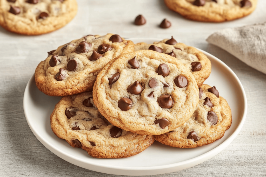 Entdecken Sie das Geheimnis perfekt weicher Toll House Cookies mit Schokoladenstückchen und Walnüssen.